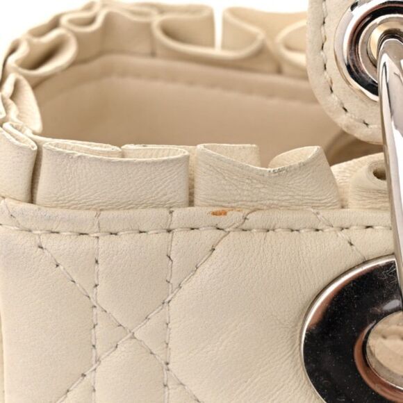 Authentic Christian Dior Lambskin Cannage Ruffle Trim Medium Lady Dior Off White - Picture 14 of 14